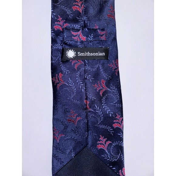 SMITHSONIAN Made in Italy 100% SILK Neck Tie Blue Red Floral Print - Picture 2 of 6